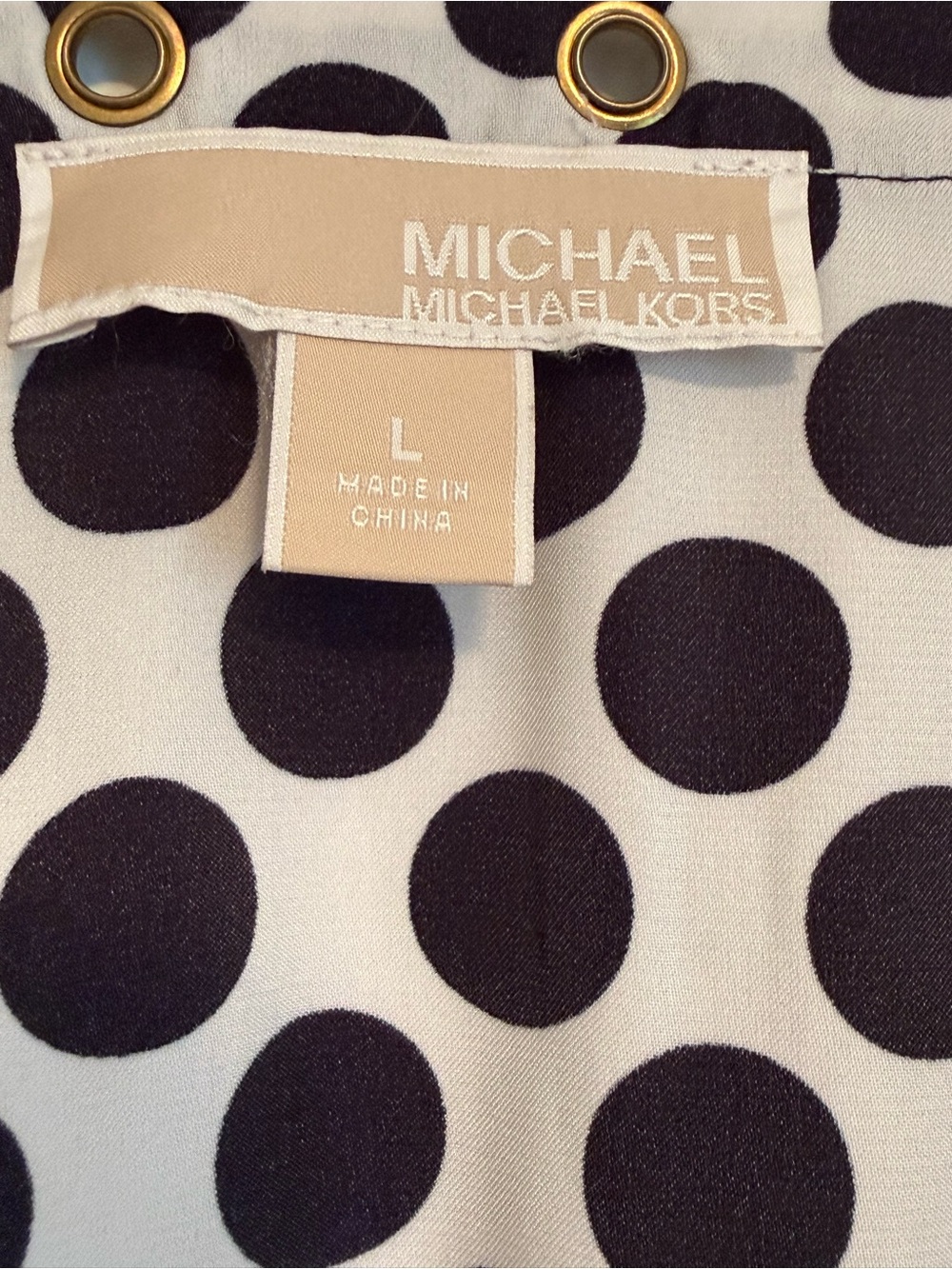 Michael Kors Black & White Polka Dot V-Neck Tunic with Gold Accents Size Large - Picture 4 of 9